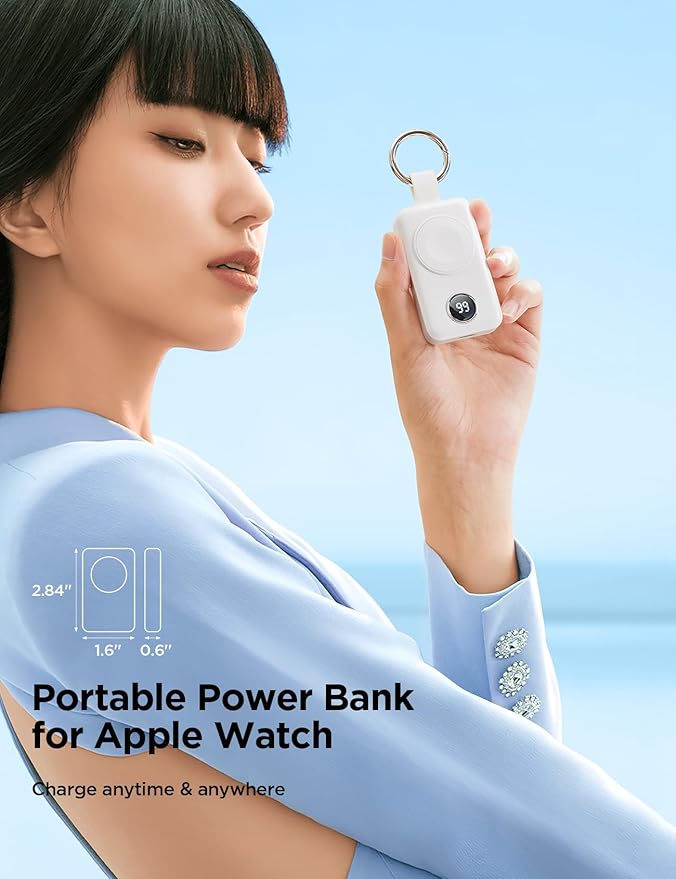 JOYROOM Portable 2000mAh Wireless Charger Compatible for Apple Watch Series 9/8/7/6/5/SE/4/3/2/UItra 2/Ultra, Compact Magnetic iWatch Charger Keychain Style Travel Essentials