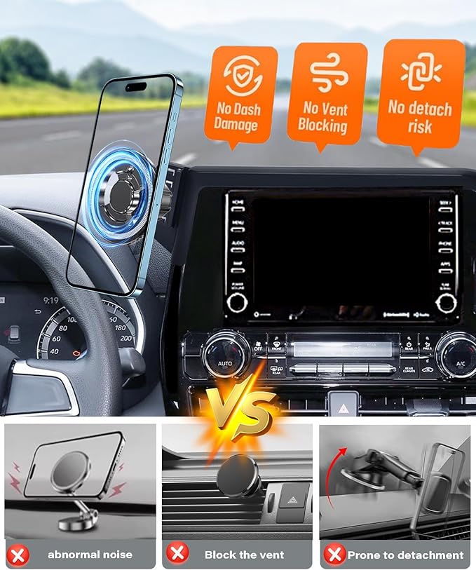 Magnetic Car Phone Mount for 2020-2026 Toyota Highlander Accessories, for MagSafe Strong Magnets Cell Phone Holder 8-Inch Touch Screen Cradles, with Portable Phone Gripper 360° Rotation
