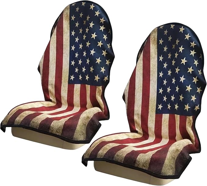Car Seat Covers 2pcs Waterproof Towel Car Seat Cover Universal Fit for Most Trucks SUV Fitness Athletes Pets Gym and Water Sport，American Flag Design