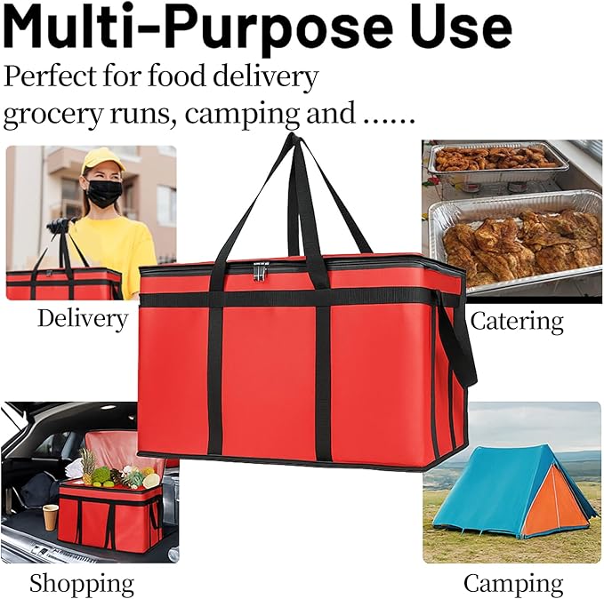 Bodaon 2-Pack Insulated Food Delivery Bag With Hard Bottom, XXXL Pizza Cooler Bags, Grocery Shopping and Catering, Rideshare Delivery Bag, Thermal Cold/Hot Styrofoam Carrier for Travel/Car