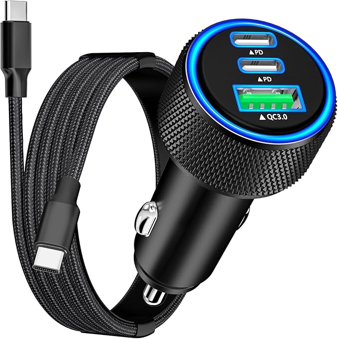 [Apple MFi Certified] iPhone 17 Car Charger, Rombica 3-Port 67W USB-C&USB-A Car Cigarette Lighter PD/QC Fast Car Charge with Type-C Braided Cord for iPhone 17/17 Pro Max/16 Pro/15/Galaxy S26/S25/Pixel