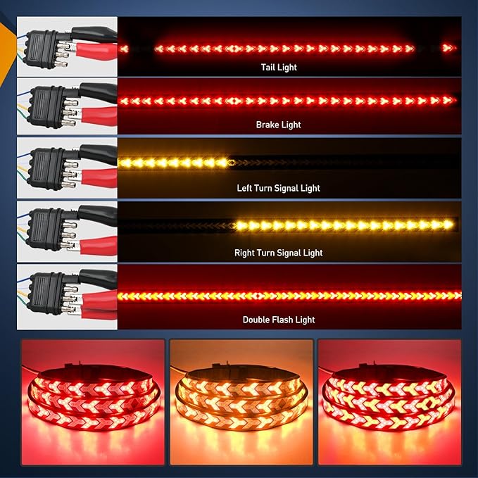Nilight Truck Tailgate Light Strip 48Inch Arrow 432 LED with Red Running Brake Lights Amber Turn Signals Strobe Lights