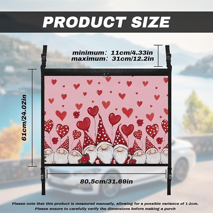 Generic Gnomes Hearts Car Ceiling Cargo Net Pocket Storage Net,31.69"x24.02" Adjustable Strap to Reduce Sagging Car Roof Storage Organizer, Car Camping Essentials Valentine's Day Decorations