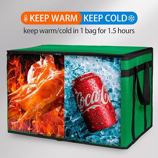Bodaon Insulated Food Delivery Bag, XXXL Pizza Delivery Bags for Hot/Cold Food, Commercial, Large Capacity Reusable Warming Bag, Catering Cooler Bag for Delivery, Warmers for Parties (Green, 1Pk)