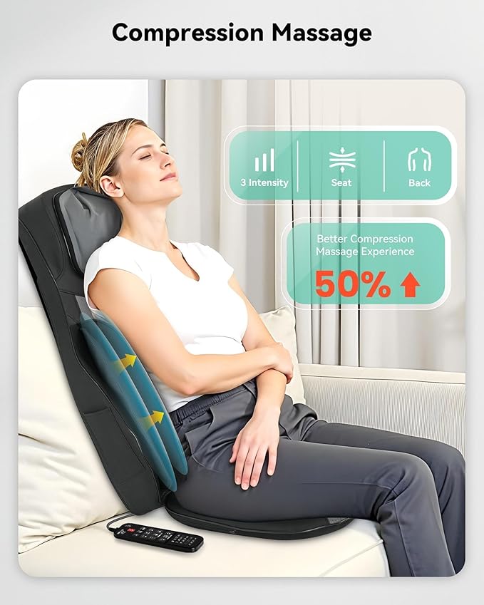 Snailax Shiatsu Neck and Back Massager with Heat, Adjustable-Height Neck Massager Rollers Massage Chiar Pad with Vibration, Chair Seat Massager for Home, Office, Gifts for Men, Women
