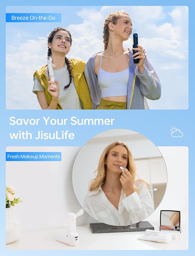 JISULIFE 3 IN 1 Handheld Mini Fan - Portable Fan & Power Bank & Flashlight, 19H Max Cooling, USB Rechargeable, Pocket-Sized for Travel, Cruise, Concerts, Makeup, 2026 Summer Gifts for Women(White)