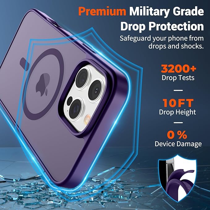 SUPFINE Magnetic for iPhone 16 Pro Case (Compatible with MagSafe) (Military Grade Drop Protection) Slim Translucent Matte Shockproof with Anti-Fingerprint Phone Case,Dark Purple