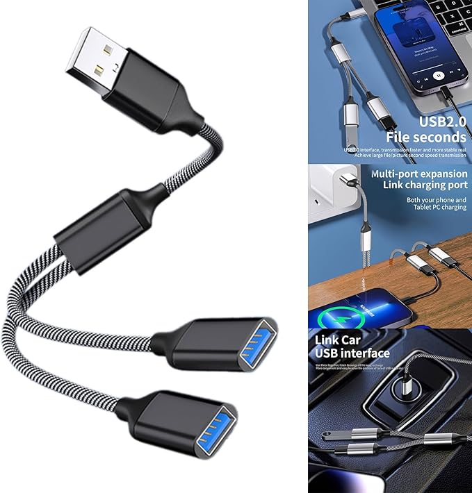 USB Extension Cable Power Splitter Male to Female Adapter Port Extender Hub Data Charger Power Split Adapter USB Hub for Car