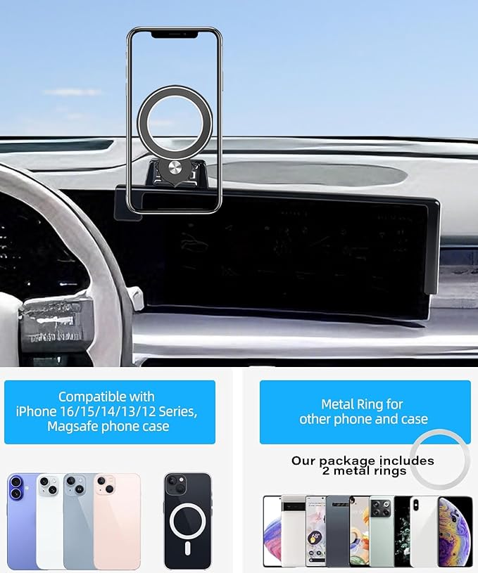 Car Phone Holder for 2025 Hyundai Ioniq 9 Accessories Apply to 12.3 Inch Touch Screen Fixed Clip Magnetic Cell Phone Mount Hands-Free 360 Degree Rotation