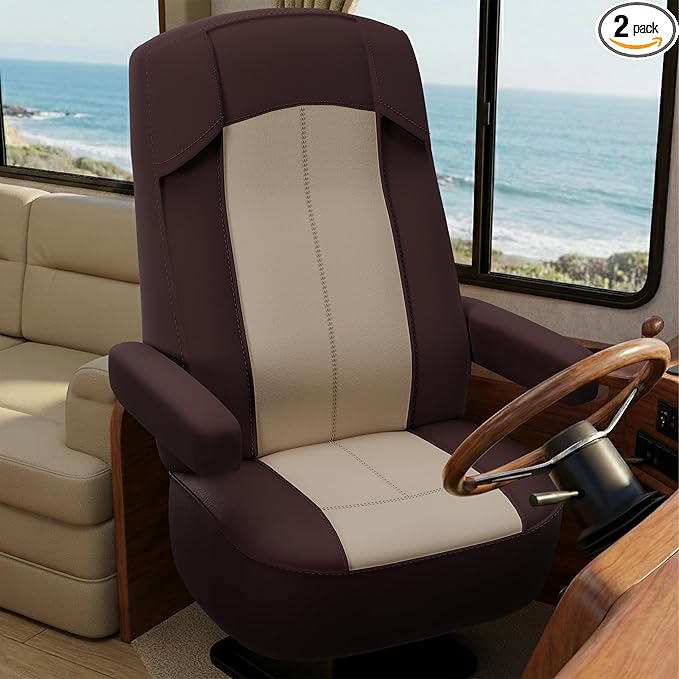 VALUN RV Seat Covers (Brown 2 Pack) – Captains Chair Seat Covers for RV Captain Chair & Motorhome Chairs, Universal Fit RV Chair Covers for Camper, Trailer, Van, Protects Against Dirt, Spills & Wear