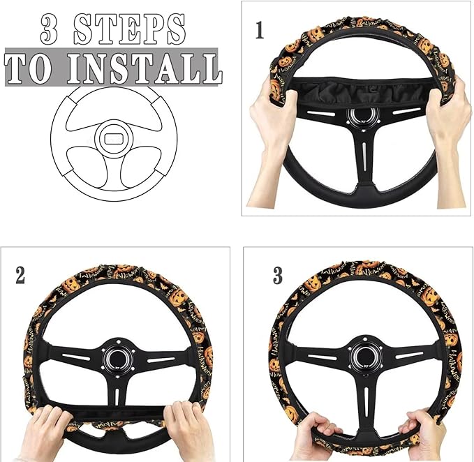 AFPANQZ Pumpkin Pattern Car Steering Wheel Cover Soft Sweat Absorbing Non-Slip Steering Wheel Covers 15 inch Universal Fit Alomost Cars SUVs Truck Halloween Car Interior Decoration