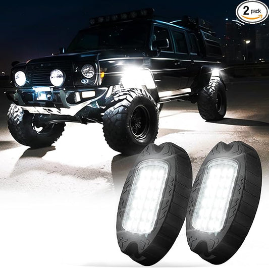 2 Pods White Rock Lights Used to Replace The Damaged Light, Support for 4pods, 6pods, 8pods, 10pods, 12pods Pure White Underglow Lighting Kits