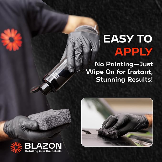 BLAZON Black Trim Restorer – Dye-Infused Plastic Restorer for Faded Exterior Trim, Deep Black Finish, Scratch Correction, Long-Lasting Durability & UV Protection - 4 oz