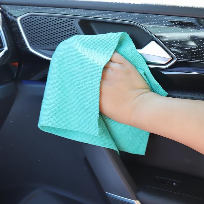 Tricol Clean 50PK Profesional Resuable Lint Free Microfiber Edgeless Cleaning Cloth Cleaning Rags,Absorbent Microfiber Wipes for Housekeeping, Car Cleaning（12 * 12 Inches）（ Green 1）