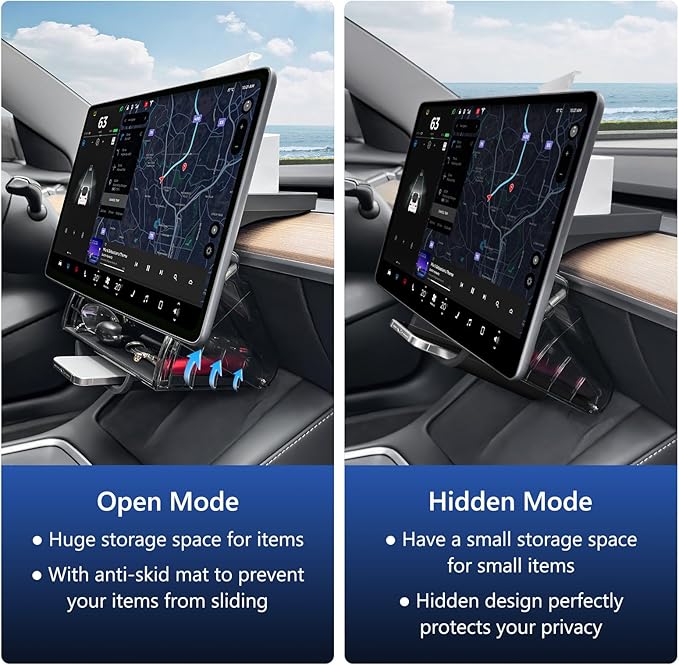 Hideable Under Screen Storage Organizer Compatible with Tesla Model Y 2024-2020(Not Juniper)/Model 3 2023-2017 Accessories Black (Not Model Y Juniper 2025-2026/Model 3 Highland 2024-2025)