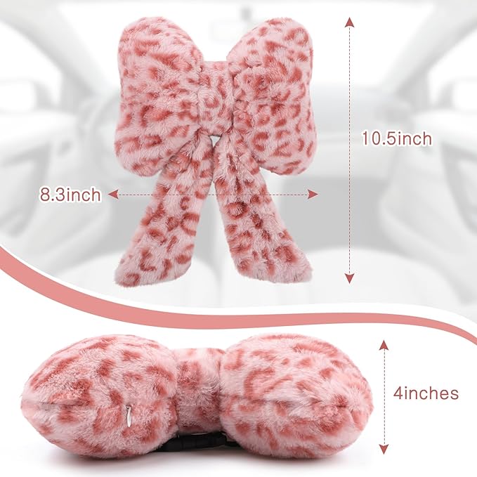 Macarrie 2 Pcs Car Neck Pillow Plush Butterfly Bow Car Headrest Pillow Comfortable Seat Neck Support Cute Head Rest Accessories for Driving Travel Driver Chair Girl Style Interior Decor (Pink Leopard)