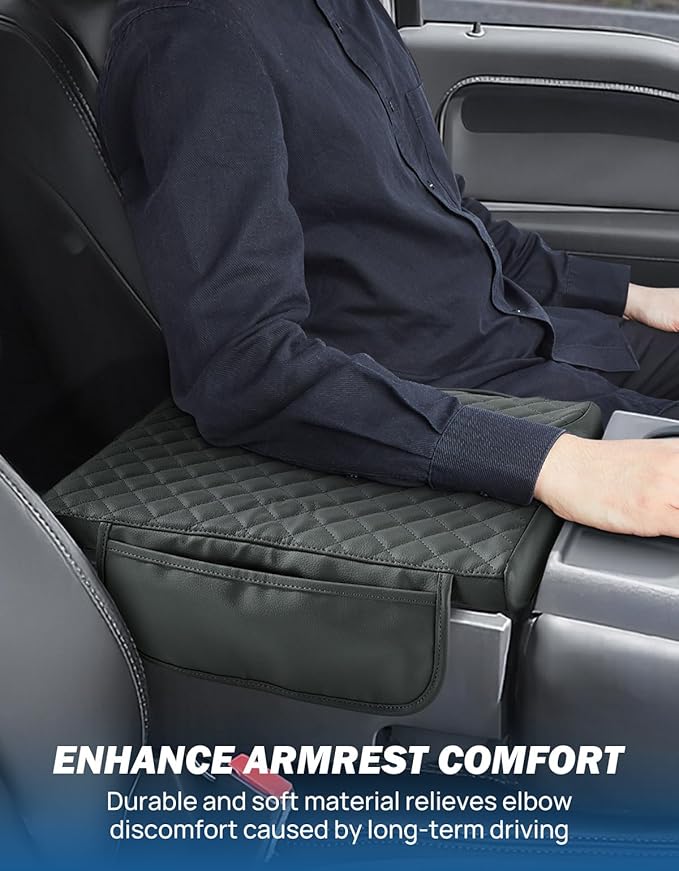 JOYTUTUS Center Console Cover Compatible with 2015-2026 Ford F150, 2017-2026 F250 F350 F450 with 40/20/40 Jump Seat, Leather Armrest Cover Center Console Cushion w/Side Pockets, Gray (Jump Seat Only)