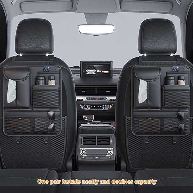 Backseat Car Organizer,5 Storage Pocketscar Seat Organizer,Car Storage Organizer with Foldable Food Tray,Car Seat Back Protectors Kick Mats Travel Accessories