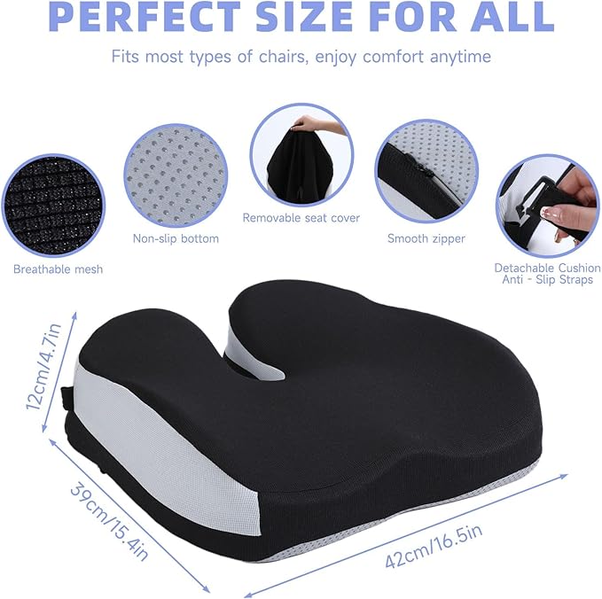 Seat Cushions for Office Chairs Wheelchair Cushion for Long Sitting Back Pain，Memory Foam Seat Car Computer Desk Chair Cushion，Coccyx Cushion for Tailbone Pain Relief Cushion Office Chair Green