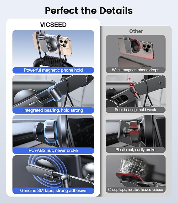 VICSEED Tesla Phone Mount【Strongest Magnet Power】Foldable Hidden Tesla Phone Holder Fit for All Phone, Tesla Model 3 Model Y for MagSafe Car Mount, Tesla Model 3 Accessories, Tesla Model Y Accessories