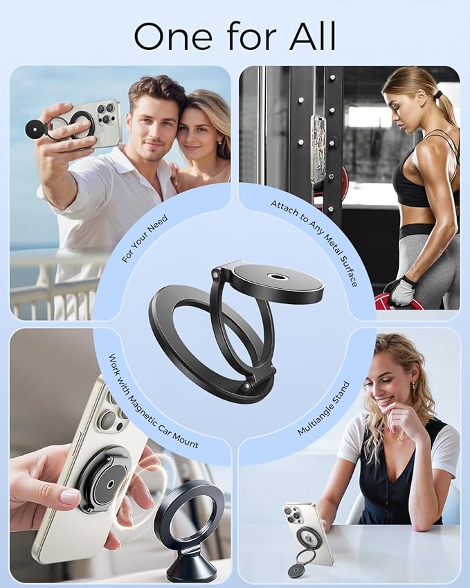 SUPERONE Dual Magnetic Phone Ring Holder, 1/4" Screw Tripod Mount Adapter, Magsafe Holder with Screw Hole Attach iPhone to Iron Object, MagSafe Phone Stand for iPhone 16 15 14 13 12 MagSafe Case