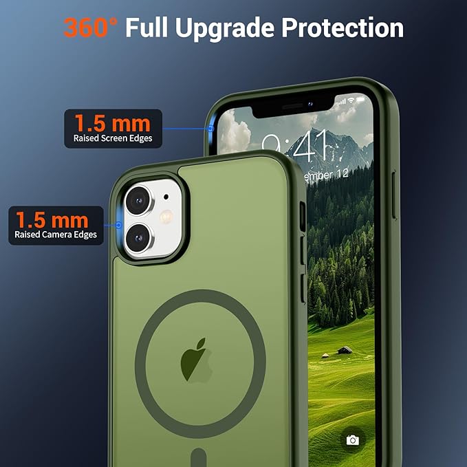 SUPFINE Magnetic for iPhone 11 Case(Compatible with MagSafe)(Military Grade Drop Protection) Slim Translucent Matte Shockproof with Anti-Fingerprint Phone Case,Cangling Green