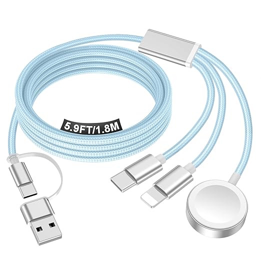 Travel Essentials for Apple Watch Charger,iPhone Charger,3 in 2 Type C/L/Magnetic Fast Charging Cable,Multi Charging Cable Portable Designed for iWatch Series,iPhone 17-11,Galaxy S26-S21,Car-6FT