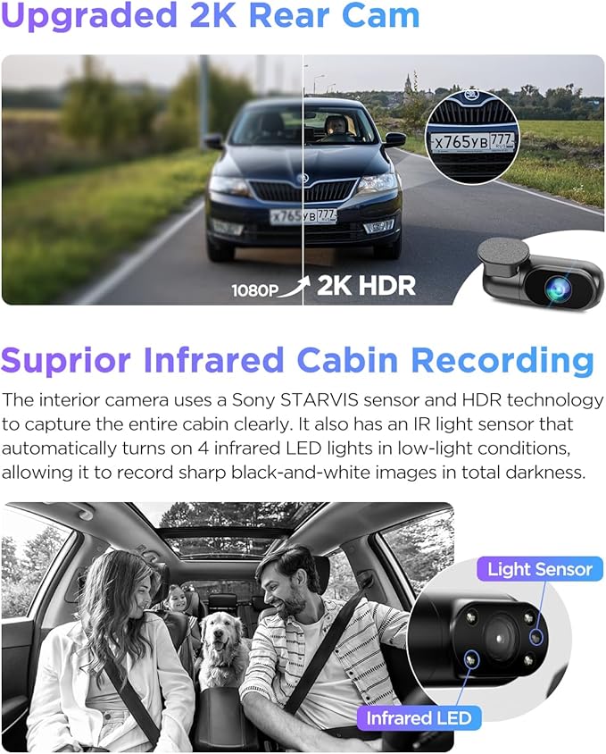 VIOFO A229 Pro 3 Channel 4K HDR Dash Cam, Dual STARVIS 2 Sensors IMX678 & IMX675, 4K+2K+1080P Front Inside and Rear Triple Car Camera, 5GHz WiFi GPS, Voice Control, 24H Parking Mode