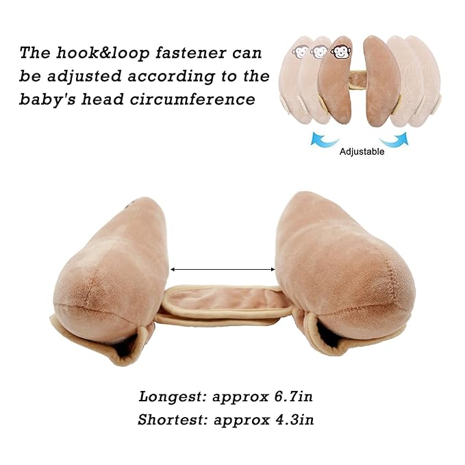 Baby Travel Pillow for Infant Car Seat, Adjustable Infant Head Neck Support, Portable Stroller Headrest Pillow for Toddler, Banana Baby Travel Headrest Pillow for Pushchair, Swings, Brown