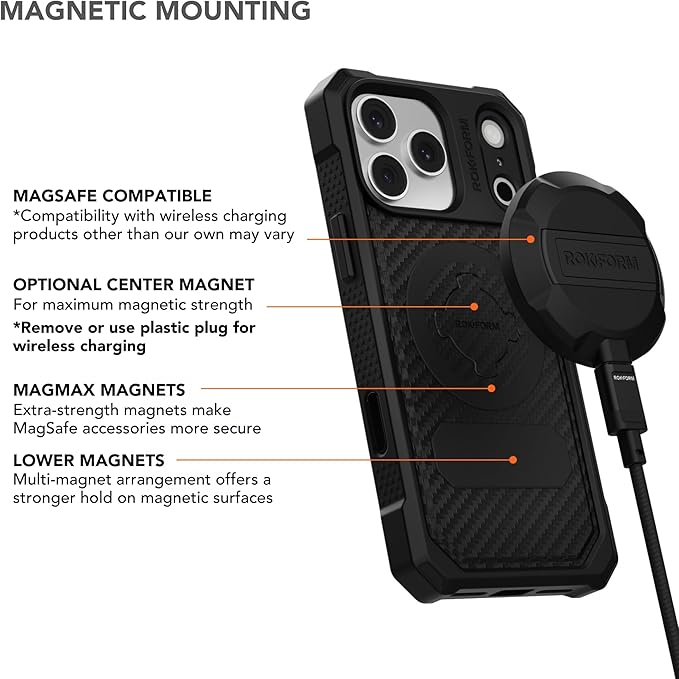 Rokform Rugged Case Compatible with iPhone 17 Pro Max, Magnetic Cover (Black)