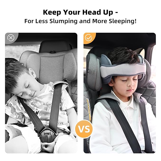 Kids Car Seat Head Support Band, Adjustable Child Carseat Headhold, Safety Car Seat Neck Relief Strap, Breathable Head Neck Pillow Support – Baby Travel Accessories, Dark Grey