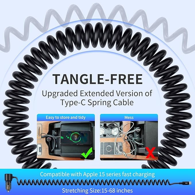 110W Retractable Car Charger, 3‑Port Cigarette Lighter Adapter, 5.7 ft Retractable USB‑C Cable, Car Charger USB C Fast Charge for iPhone 17/16/15 Series, Galaxy S25/S24 and More