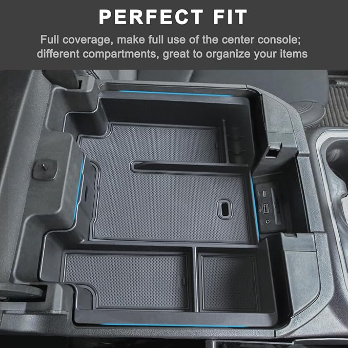 JKCOVER Full Size Center Console Organizer Tray Compatible with (2019-2022) Chevy Silverado/GMC Sierra 1500 and (2020-2023) Silverado/Sierra 2500HD/3500HD Accessories(Full Console w/Bucket Seats ONLY)