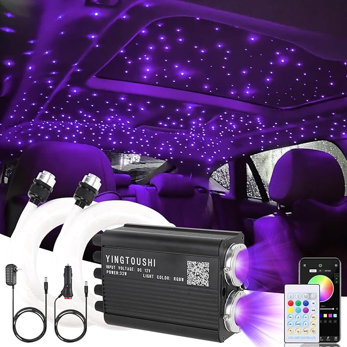 Twinkle Starlight Headliner Kit, Dual-Head 800pcs 0.03in 9.8ft Fiber Optic Light Music Sync Remote Control for Car Home Ceiling Star Lights