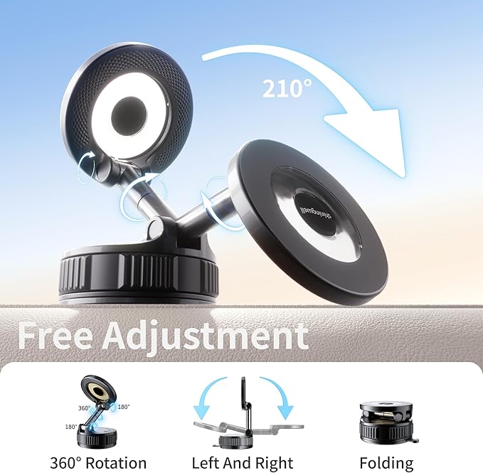 2026 Upgraded Magnetic Car Phone Holder for Magsafe, 100+LBS Ultra Strong Vacuum Suction & 3000gf Magnetic, 360° Adjustable Phone Holders for Your Car for iPhone 17 Pro Max 16 15 14 13 12 Air Plus