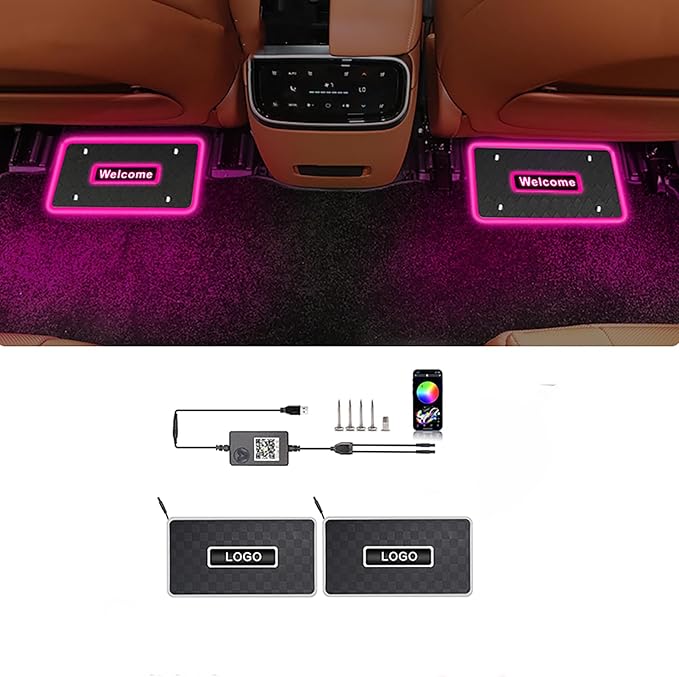 Customizable Car Floor Mats Lights, Customize Personalized Logo Car Floor Mats Light Waterproof RGB LED Neon Lamp App Control Adjustable Flashing Mode Universal Car Interior Foot Mat Decoration Light