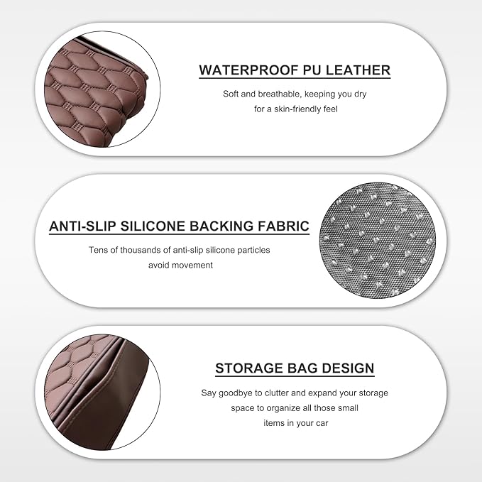 Car Armrest Cushion, Memory Foam Auto Arm Rest Box Protector with 2 Storage Bags, Waterproof Leather Center Console Cover Universal for Most Vehicles, Car Accessories (Coffee)