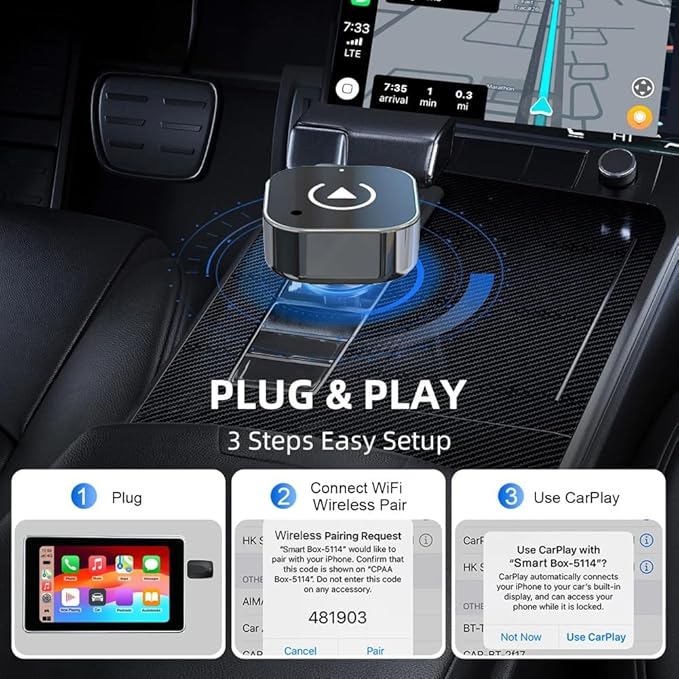 Mini Android Auto Wireless Adapter - 2 in 1 Micro Wireless CarPlay Adapter, Plug & Play for Factory Wired CarPlay, iOS 10+ & Cars 2016+