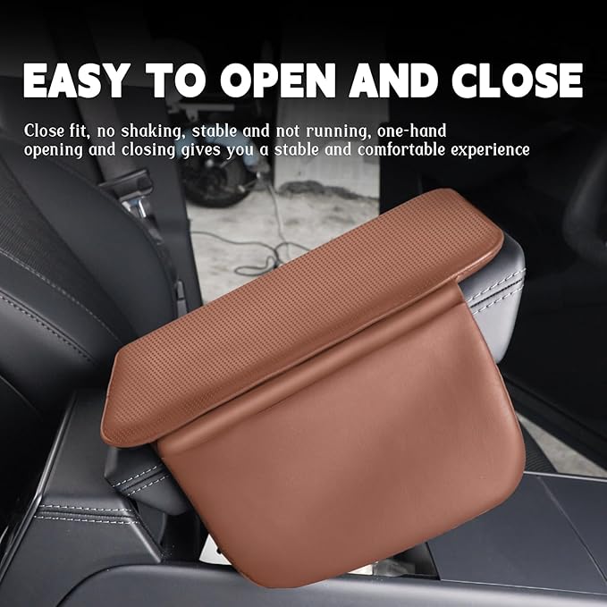 Car Armrest Cover Pad - Nappa Leather Car Center Console Cover with Breathable Holes, Non-Slip Auto Arm Rest Cushion, Universal Car Interior Accessories Fit forTesla Model Y (Dark Brown)