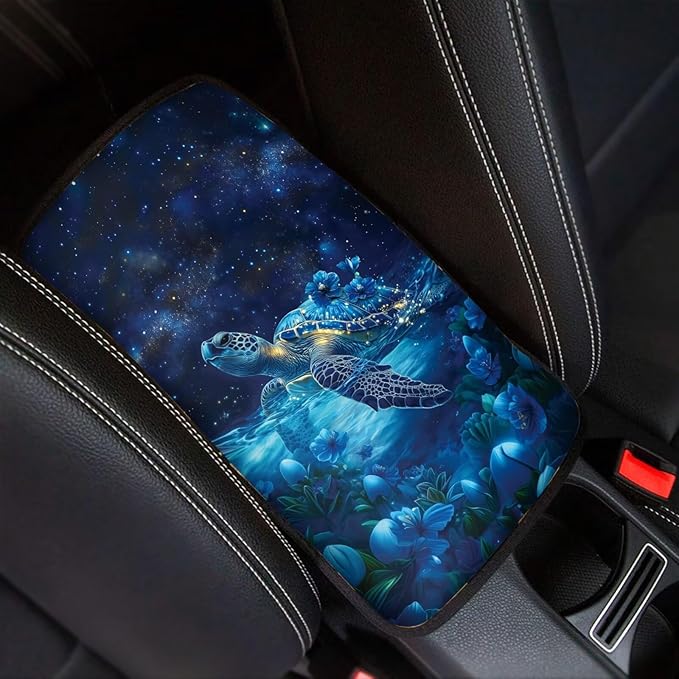 Suobstales Galaxy Turtle Flower Print Car Armrest Pad Soft Center Console Arm Rest Protector Cover Universal Car Interior Accessories Decoration