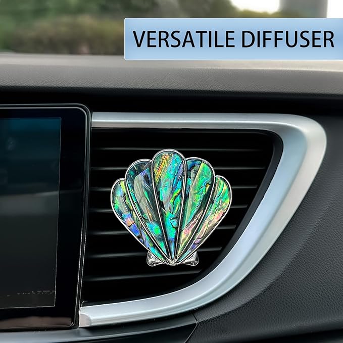 ORIESSE Seashell Car Decor,Coastal Car Air Freshener,Iridescent Abalone Seashell Air Vent Clips,Ocean Themed Car Interior Dashboard Accessories,Girly Refillable Diffuser