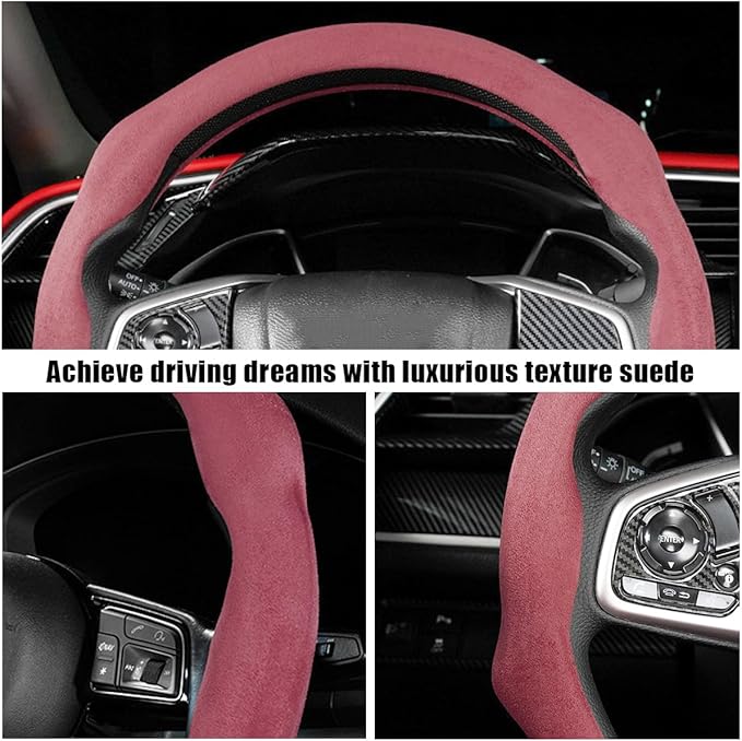 Mandark Car Steering Wheel Cover, Suede Sport Vehicle Steer Wheel Protector Fitting 15 Inch, Non-Slip Comfortable Automotive Interior Decoration Accessories, Universal for Most Cars (Wine Red)
