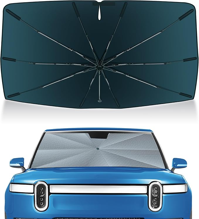 Autorder Windshield Sun Shade Umbrella for 2022-2025 Rivian R1T Accessories,Upgraded Ice Crystal Material,Easy Setup Umbrella Sunshade for Car Windshield,100% Sun Blocking