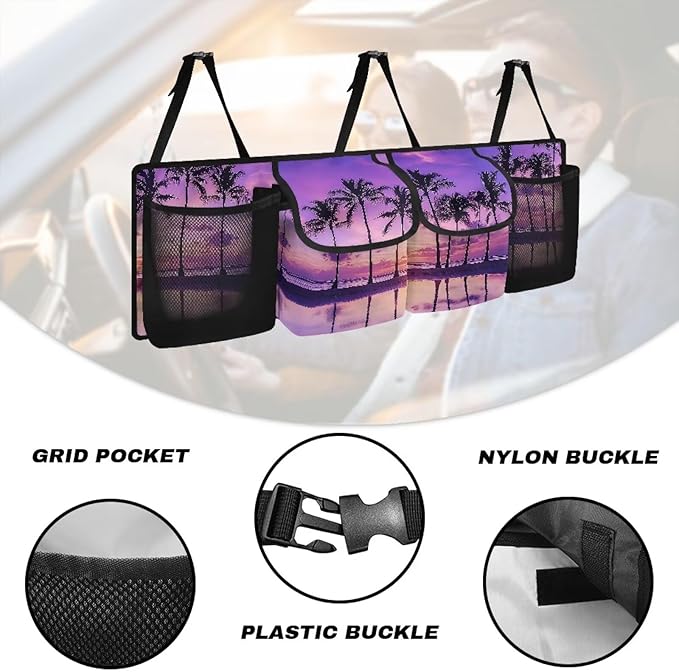 Purple Palm Trunk Organizer with Removable Storage Bag-Collapsible Multi Compartments Foldable Magnetic Cover Cargo Storage Suitable for Any Car, SUV, Truck, or Van