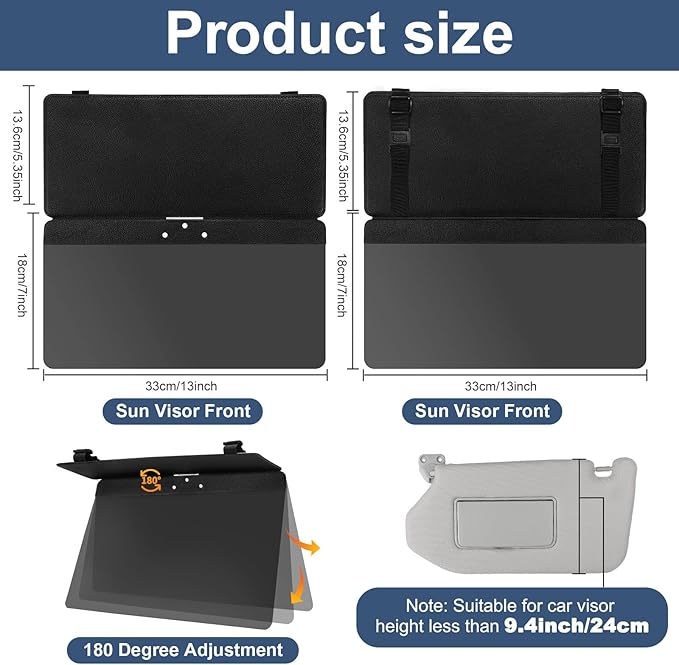 NAZZO Sun Visor Extender for Cars, Adjustable PC Sunshade Lens, Car Sun Visor Extension Blocker, Glare, UV, Stray Light, Snow Blindness Protector, Safe Driving, Universal for Car SUV, Black
