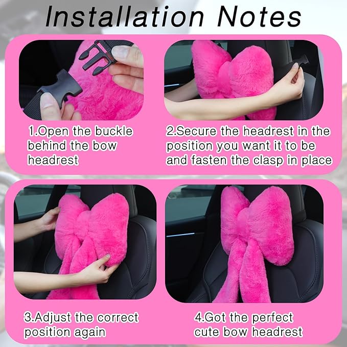 Macarrie 2 Pcs Car Neck Pillow Plush Butterfly Bow Car Headrest Pillow Comfortable Seat Neck Support Cute Head Rest Accessories for Driving Travel Driver Chair Girl Style Interior Decor (Rose Red)