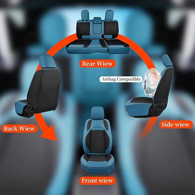 Coverado Wrangler JK Seat Covers 4 Door for Jeep, Waterproof Leather Car Seat Cover for Jeep Wrangler Vehicle Truck Accessories Custom Fit for 2008-2012 Jeep Wrangler Seat Covers Full Coverage(Blue)