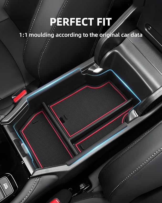Center Console Organizer for Honda Accord 2025 2024 2023 Armrest Insert Storage Tray with Non-Slip Rubber Mat Accord Organiser Accessories, Red