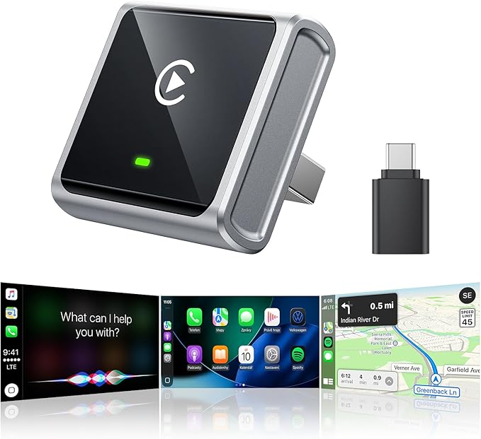 2026 Wireless CarPlay Adapter for Apple Only, Upgrade Mini Aluminium Car Play Adapter Converts Wired to Wireless CarPlay for iPhone, Plug & Play, Auto Connect Fast and Stable, with USB-C, Grey