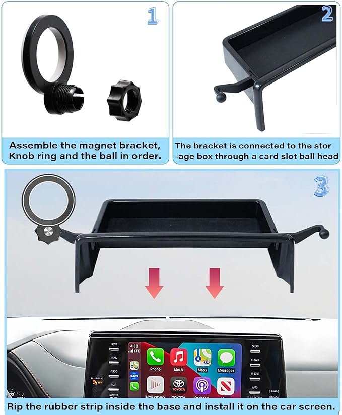 Car Phone Holder for Toyota Sienna 2021-2024 Accessories Apply to 9 Inch Screen Fixed Clip Magnetic Cell Phone Mount Hands-Free 360 Degree Rotation with Dashboard Storage Tray